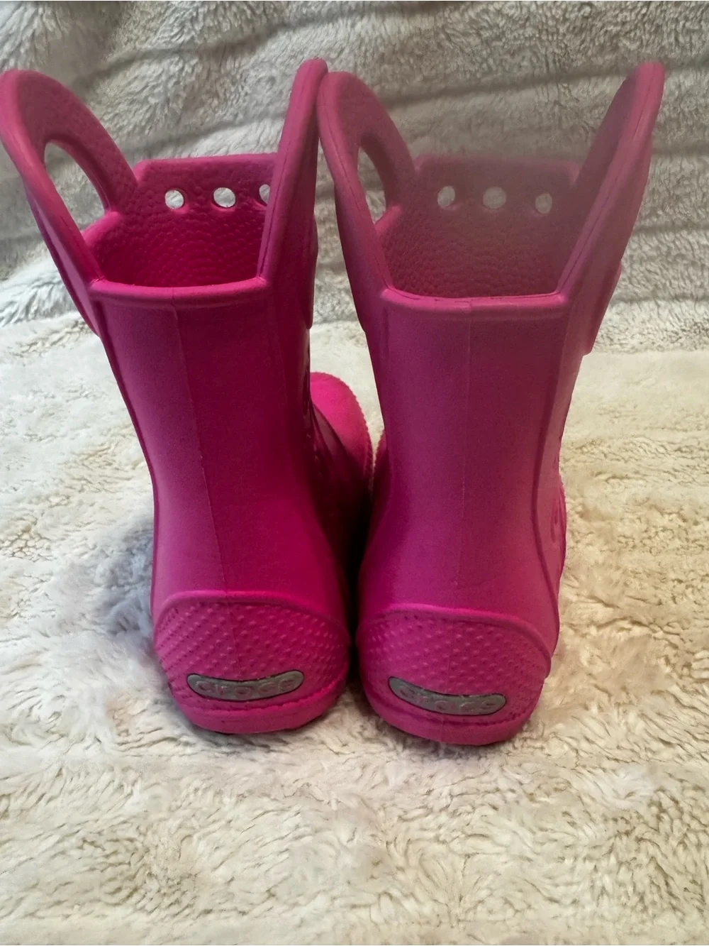 CROCS Kids Waterproof Pull-On Rain Boot in Bright Candy Pink